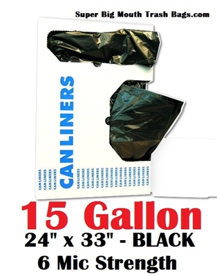 FREE SHIPPING! 15 Gallon Garbage Bags 15 Gallon Trash Bags 15 GAL Can  Liners 24 x 33 6 Micron Clear