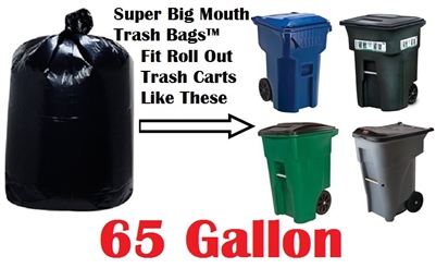 65 Gallon Roll Cart Trash Bags Super Big Mouth Bags® FREE SHIPPING 3-MIL -  3-Pk
